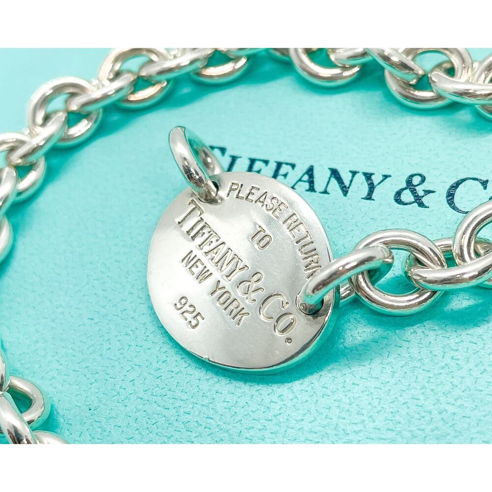 Tiffany & Co. Return To Sterling Silver Oval Tag Choker Pendant Necklace 15" - Picture 4 of 11